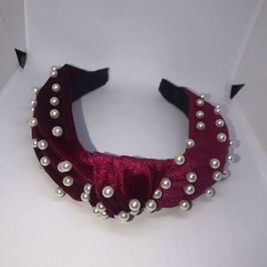 Deep Red Faux Pearl Knot Headband